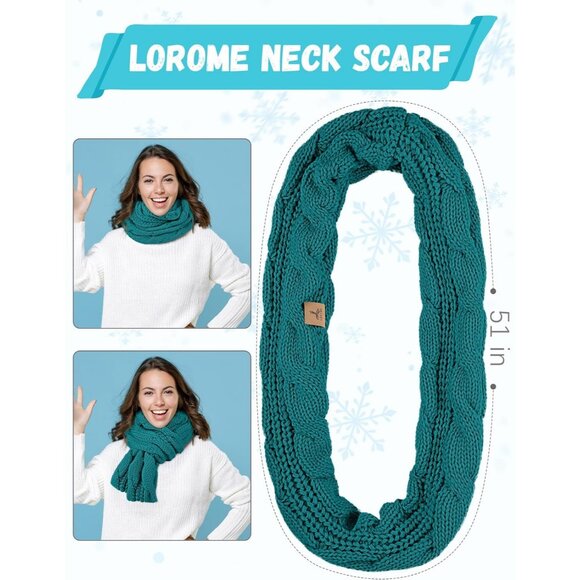 Women’s Blue Green Knit Beanie Hat, Gloves, Scarf & Ear Warmer Set - Winter - Picture 4 of 6